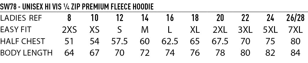SW78 - Unisex Hi Vis 1/4 Zip Premium Fleece Hoodie