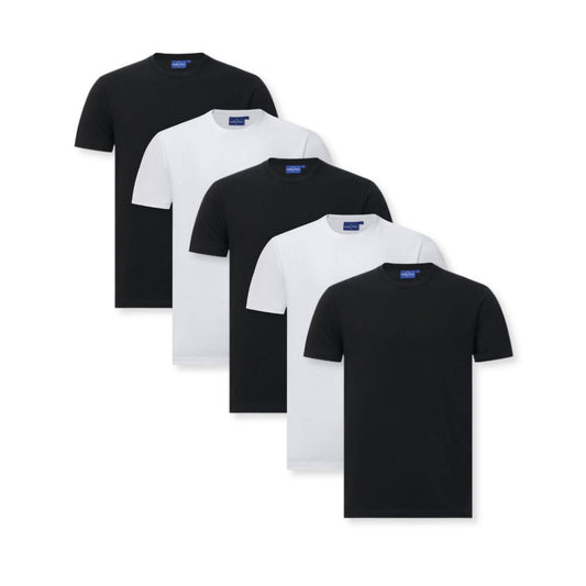 5 PACK | Mens Premium Crew Neck Tee: Black & White